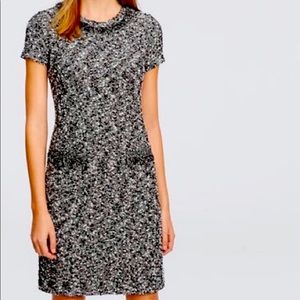 Ann Taylor black white tweed fringe dress